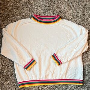 Sugar Lips white super soft terry knit long sleeve with rainbow trim